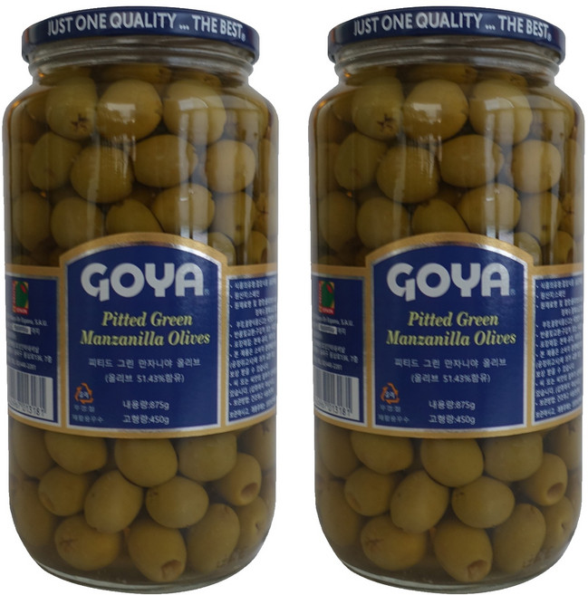 고야 대용량 피티드 그린 만자니야 올리브, 2개, 875g