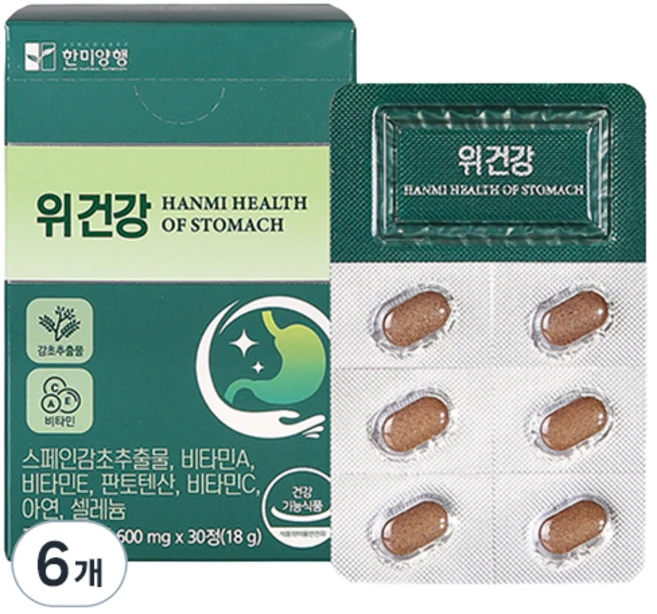 한미양행 위건강 스페인감초추출물 18g, 30정, 6개 - 쿠팡