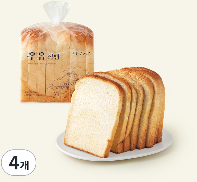 베즐리 우유식빵, 400g, 4개