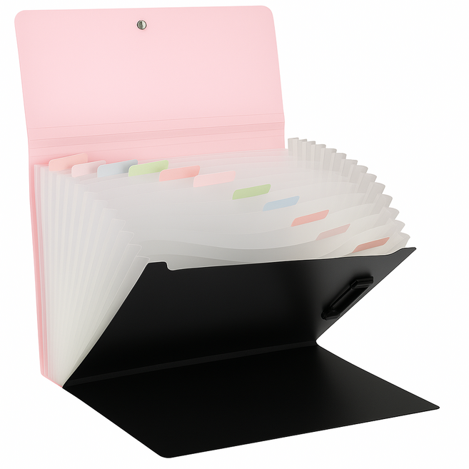 코코로이 13포켓 아코디언 파일 클립보드 2in1 문서정리 파일홀더, 핑크, 1개