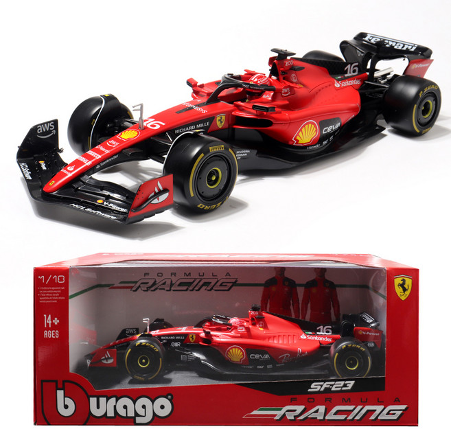 브라고 1:18 페라리 레이싱카 F1모형 SF23 다이캐스트, 16CharlesLeclerc, 1개