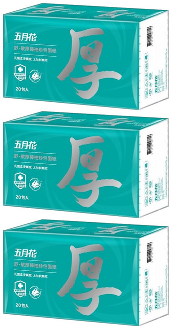 五月花 舒敏厚棒袖珍包面紙, 20包, 3袋