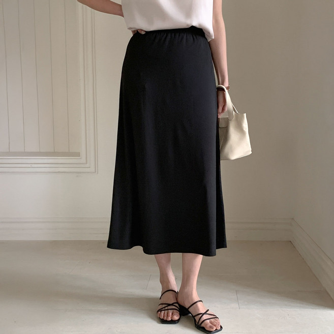 아피나르 여성용 찰랑 스판 풀밴딩 롱 스커트