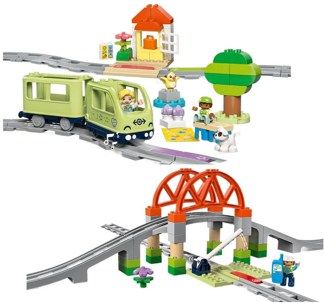 레고 듀플로 10427 인터랙티브 기차 모험 + 10426 기차 브릿지와 철로 확장팩, 혼합색상, 1세트