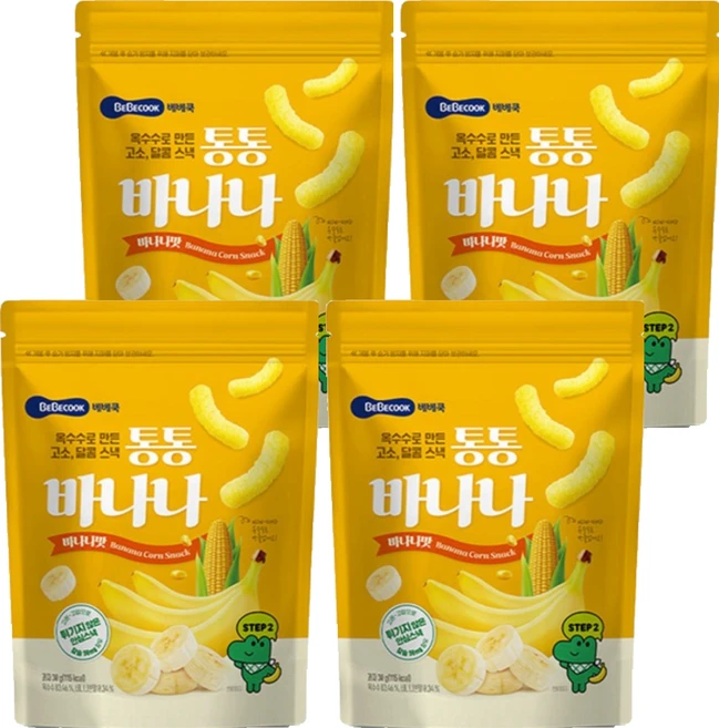 베베쿡 유아용 통통바나나 과자, 바나나, 30g, 4개 - 쿠팡