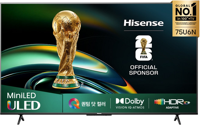 Hisense 하이센스 4K UHD QD Mini LED 스마트TV, 190cm(75인치), 75U6N, 스탠드형, 방문설치