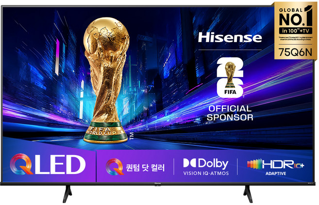 Hisense 4K QLED 스마트TV, 191cm(75인치), 75Q6N, 스탠드형, 방문설치