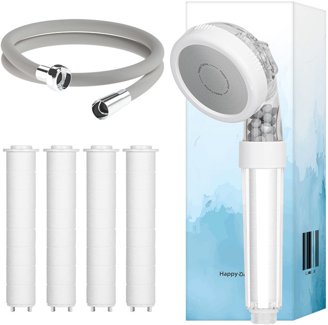 해피달링 3WAY 필터 샤워기+필터 4개+리플랜 샤워호스2m 세트, 1세트, 그레이
