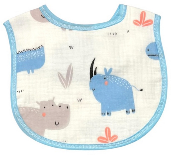 八層紗水洗皺布圍兜 柔軟親膚 吸水透氣 MIT機能竹纖維紗 河馬, 河馬 多色, 1個, 1入