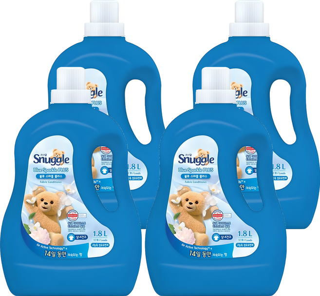 스너글 섬유유연제 블루스파클 플러스 본품, 1.8L, 4개
