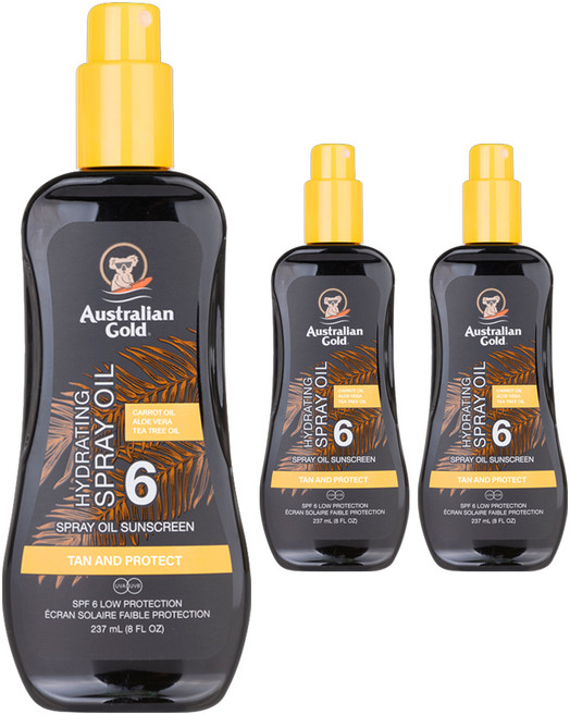 오스트레일리안골드 SPF6 스프레이 태닝오일, 237ml, 3개