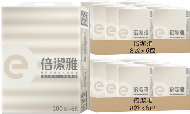 倍潔雅 超柔韌抽取式衛生紙, 6包, 16袋
