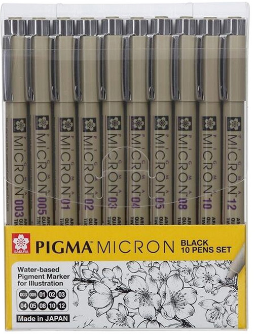 SAKURA 櫻花 PIGMA MICRON 筆格邁代針筆10件組, 黑色, 1組