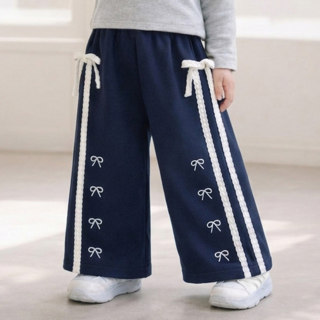 woojooi 兒童蕾絲緞帶寬褲