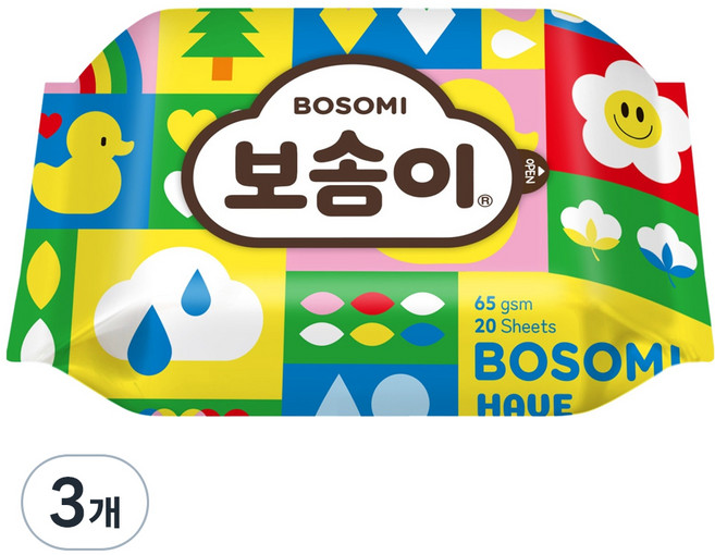 보솜이 펀앤플레이 아기 물티슈 휴대형, 20매, 3개