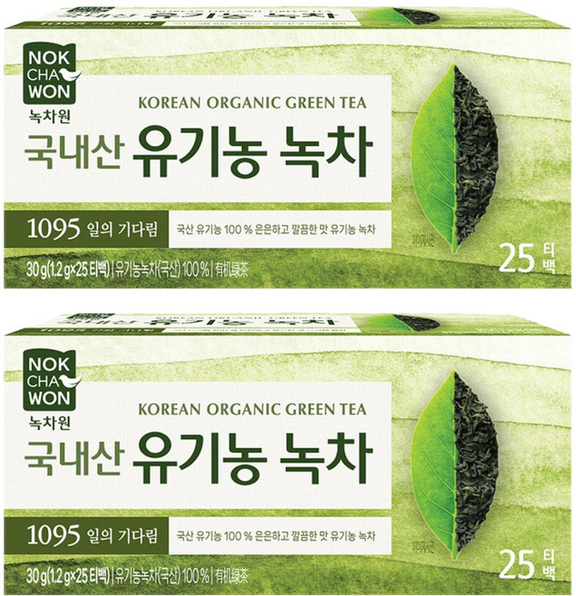 녹차원 국내산 유기농 순수녹차 티백, 1.2g, 25개입, 2개