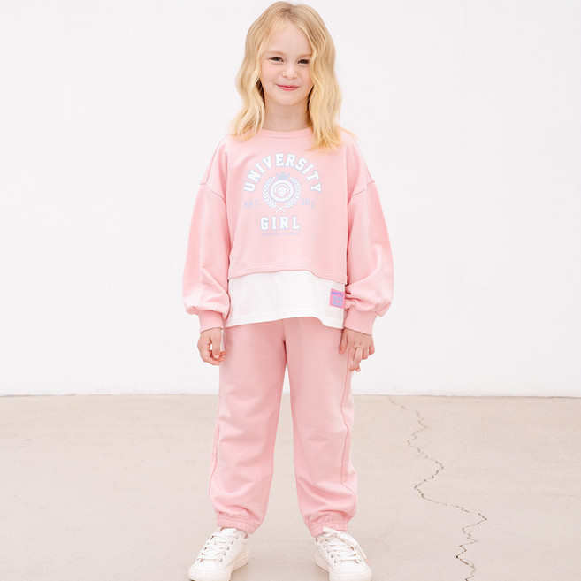 앤디애플 여아용 걸리쉬 레이어드 크랍 조거 상하복 세트