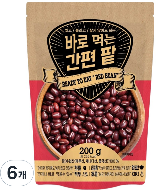 바로먹는 간편 팥, 6개, 200g