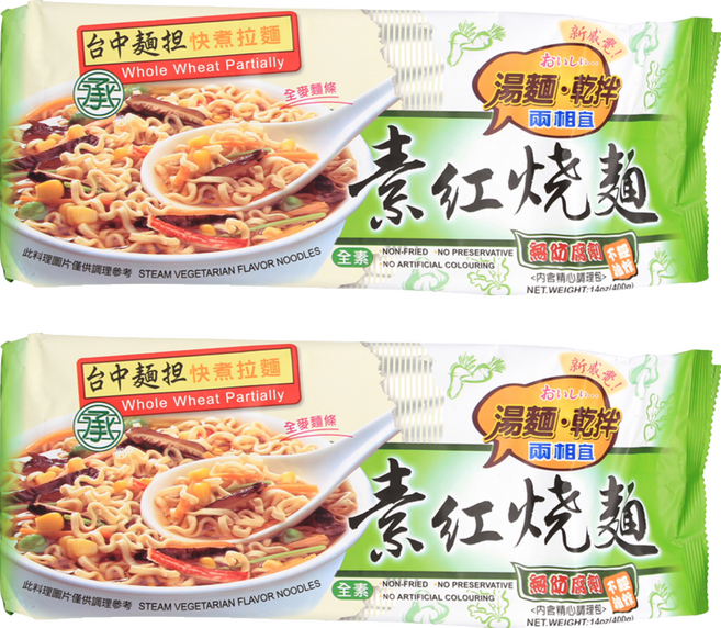 承昌食品 素紅燒全麥快煮拉麵 全麥麵粉 未漂白小麥麵粉 素食體質適用, 400g, 2包