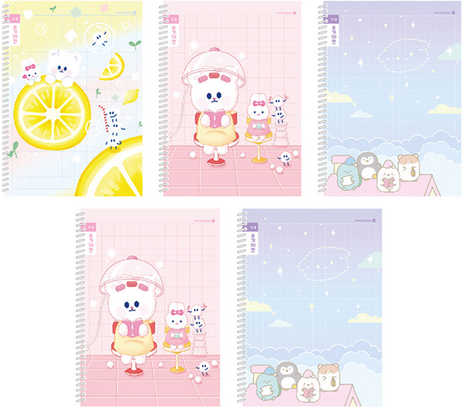 morning glory 小學螺旋筆記本 1-2寫字10格 3款 + 隨機出貨2入組 B, 1組, Lemon Somsom,Somsom 美容院,Little Moongs 夜空