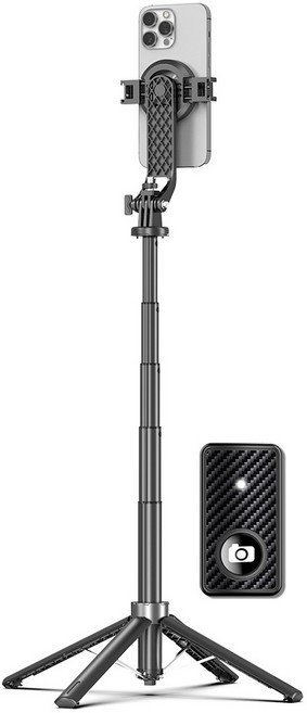 바우아토 락모즈 맥세이프 미니 초경량 광각 촬영 모드 원터치 블루투스 사각 지지 셀카봉 삼각대, D-B-0376, 블랙, 1개