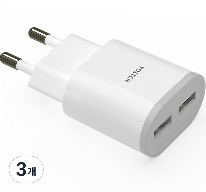요이치 듀크K 아이폰 갤럭시 2.1A 듀얼 USB 충전기, 화이트, 3개