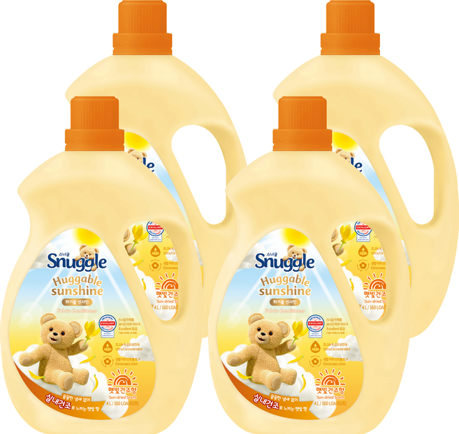 스너글 섬유유연제 햇빛건조향 허거블 선샤인 본품, 4L, 4개