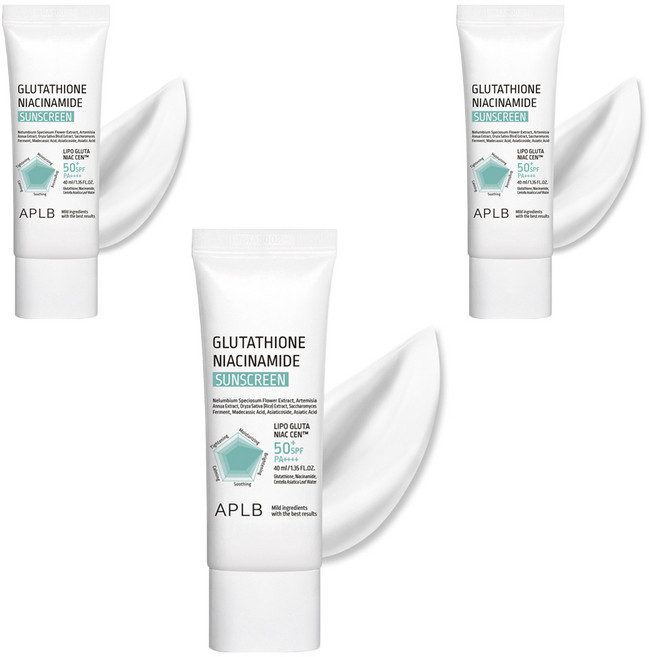 APLB 글루타치온 나이아신아마이드 선스크린 SPF50+ PA++++, 3개, 40ml