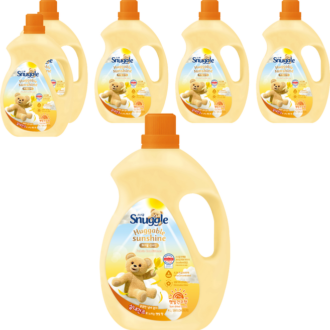 스너글 섬유유연제 햇빛건조향 허거블 선샤인 본품, 4L, 6개