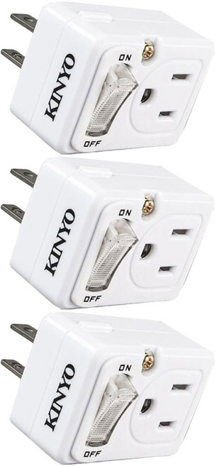 Kinyo 節電1開2插分接器 2孔 + 3孔 MR-5352, 白色, 3個, 54mm