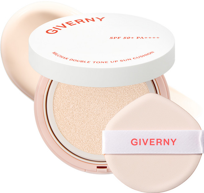 지베르니 밀착 더블 톤업 클리어 선쿠션 아이보리 SPF50+ PA++++, 1개, 25g