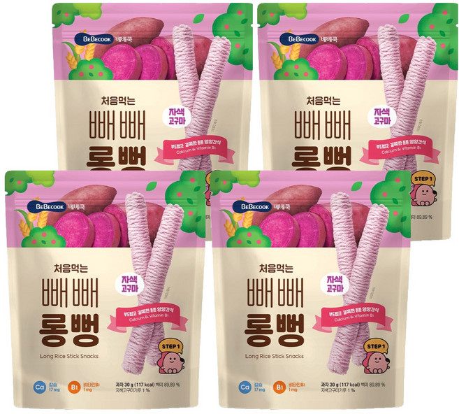 BEBECOOK 孩童更美味棒狀米餅, 紫薯, 30g, 4個