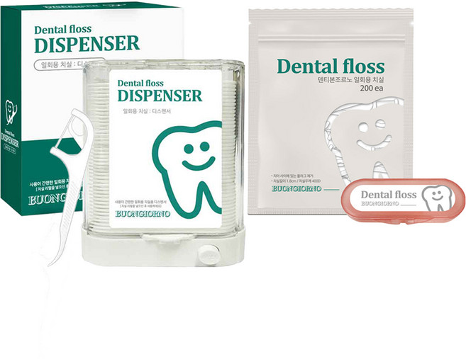 덴티본조르노 일회용 치간 치실 디스펜서형 88p + 리필용 200p, 1세트