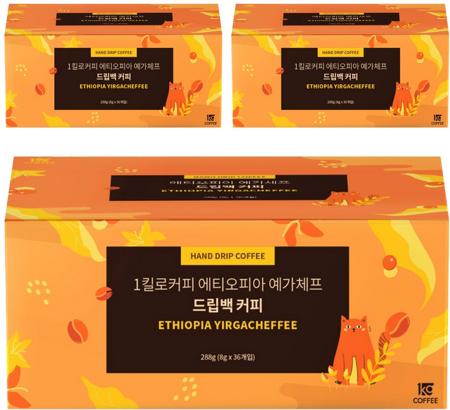 일킬로커피 에티오피아 예가체프 드립백 커피, 8g, 36개입, 3개