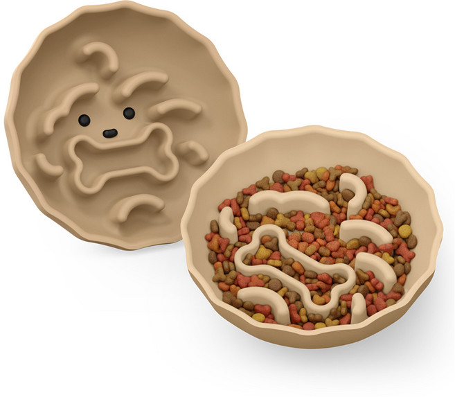 루나베어 반려동물 급체 방지 무소음 실리콘 식기, 브라운, 1개