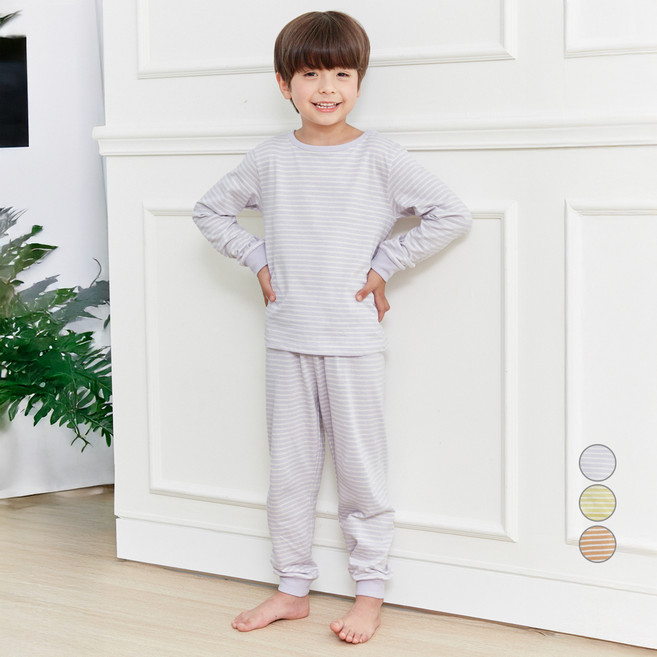 롤리트리 아동용 30수 싱글 9부 스트라이프 실내복 상하 세트