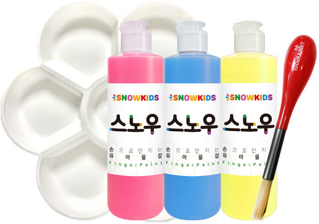스노우키즈 스노우물감 250ml A세트 + 꽃잎팔레트 화이트 + 백토붓 1개 랜덤발송, 3색
