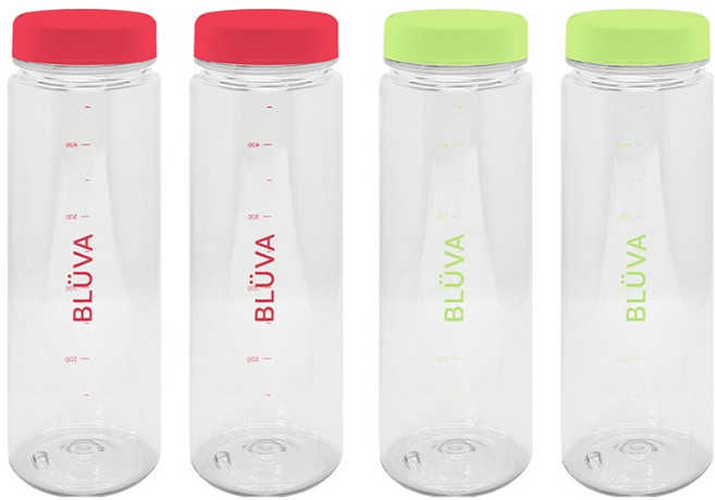 BLUVA Tritan 粉彩刻度水瓶 2款 x 2入, 紅色 + 綠色, 1套, 500ml