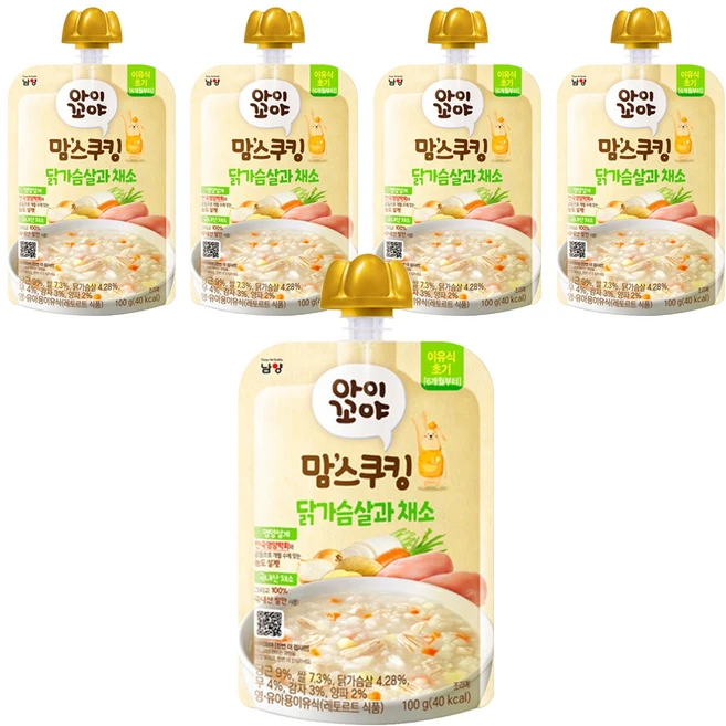 맘스쿠킹 이유식 6개월부터, 100g, 5개, 닭가슴살 + 채소 혼합맛 - 쿠팡
