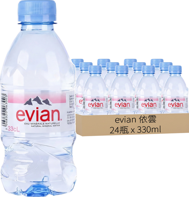 evian 依雲 法國原裝版 天然礦泉水, 330ml, 24瓶