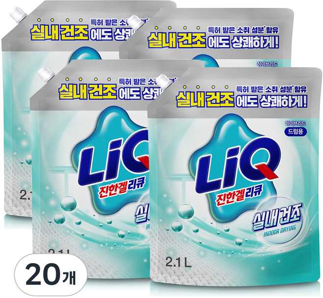 리큐 진한겔 하이브리드 실내건조 드럼용 액상세제 리필, 2.1L, 20개