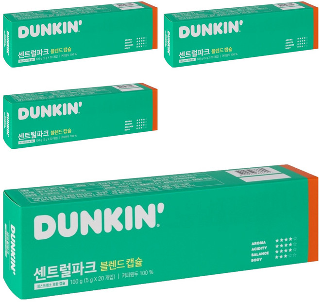 던킨도너츠 센트럴 파크 블렌드 캡슐커피, 5g, 20개입, 4개