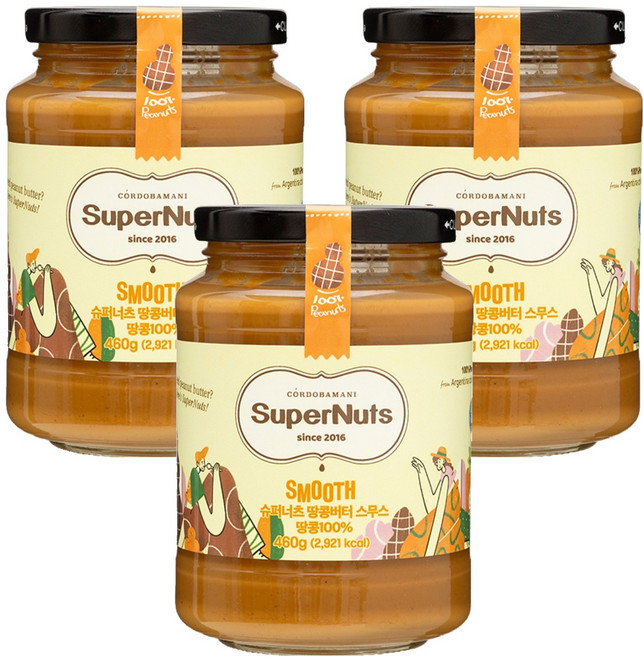 슈퍼너츠 100% 땅콩버터 스무스, 460g, 3개