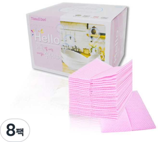 티슈도리 Hello 빨아쓰는 주방 데일리 수세미 50매, 8팩