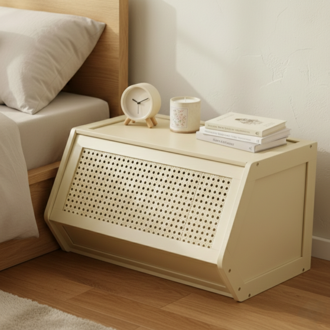 AVERNOT 뱀부 원목 수납장, 화이트