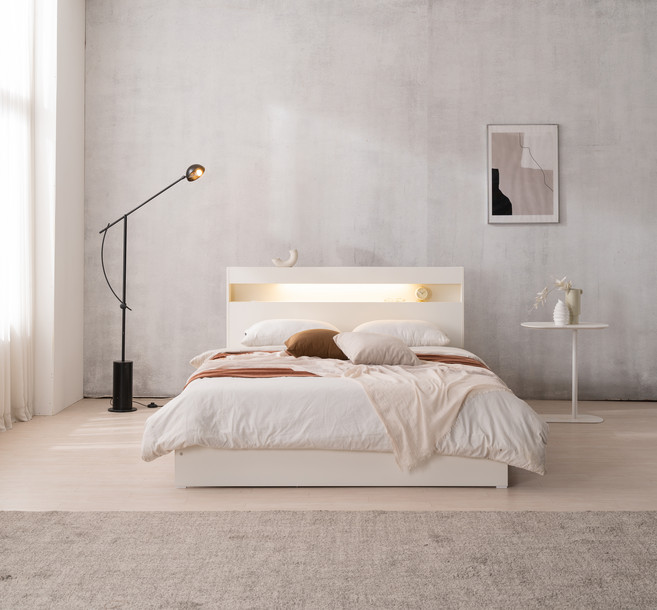 베드리움 로안 LED 침대 + 독립 매트리스 세트 방문설치, 화이트