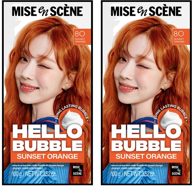 미쟝센 헬로 버블 염색제, 8O선셋오렌지, 2개