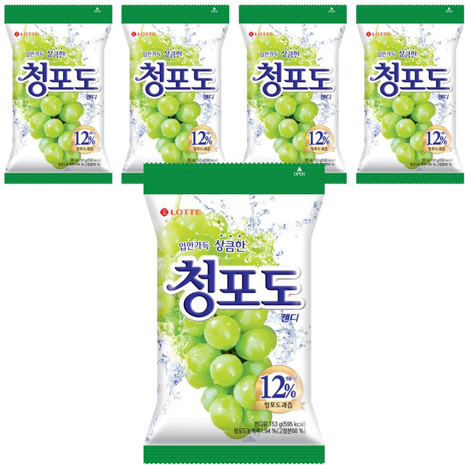 롯데웰푸드 청포도 캔디, 153g, 5개