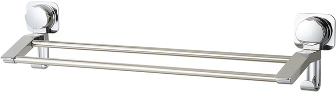 WE CHAMP 真空吸盤雙桿不鏽鋼掛勾毛巾架 500g, 銀色, 1個