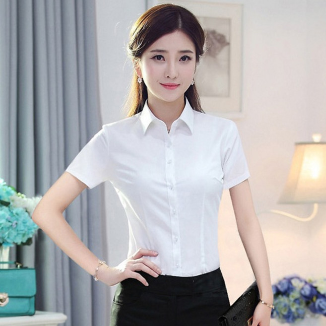 엘쏘 여성용 스탠다드 오피스룩 빅사이즈 반팔 셔츠